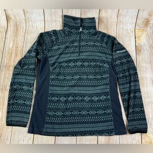 Women’s Columbia Fleece 1/4 Zip Pullover Sweater Black Grey Large Aztec Print